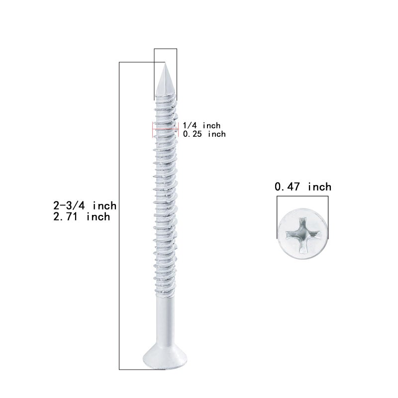 WenSilon(30 PCS) 1/4"" x2-3/4 White Concrete Screw Anchor White Flat Head for Anchoring to Masonry, Block or Brick Stucco - Image 2